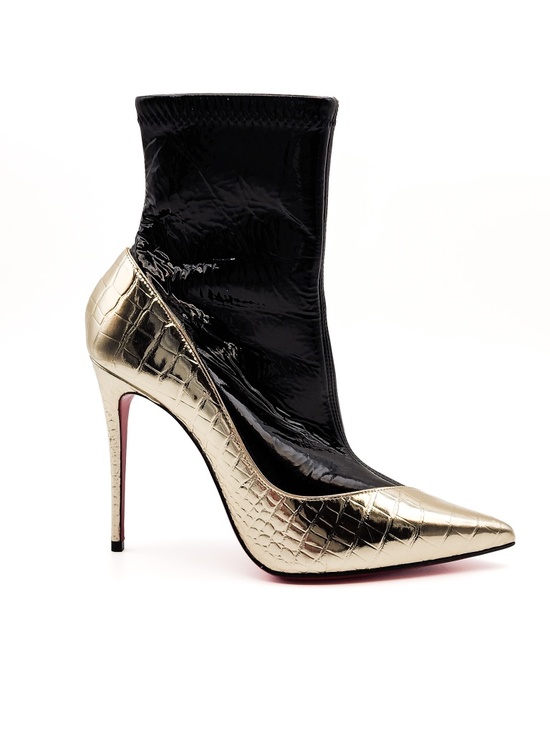 Christian Louboutin Shoes - Christian Louboutin Bibooty 100 Black Gold Patent Leather Zip Bootie EU 36